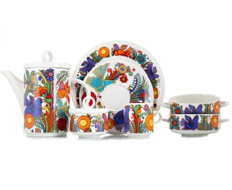 VILLEROY &amp; BOCH, 'ACAPULCO' PATTERN PART DINNER AND TEA SERVICE 20TH CENTURY comprising six dinner plates, six soup bowls