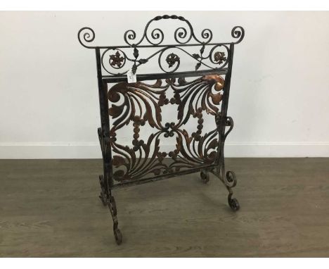 IN THE MANNER OF THE GUILD OF HANDICRAFT, ARTS &amp; CRAFTS FIRE SCREEN CIRCA 1900 wrought iron and copper with scrolled and 