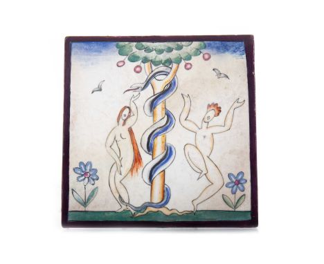 GIO PONTI (ITALIAN, 1891-1979) FOR RICHARD GINORI, ADAM &amp; EVE POTTERY TILE CIRCA 1930 stamped Richard Ginori San Cristofo