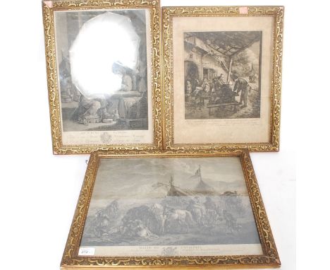 Three x framed and glazed Lithograph prints to include Amusements Flamans, Halte De Cavalerie and another.