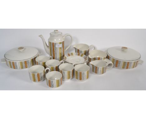 A retro midwinter pattern coffee set comprising of six cups and saucers, two tureens with lids, coffee pot, milk jug, sugar b