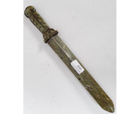 A vintage Chinese oriental agate carved dagger and scabbard.