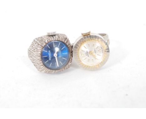 2 mechanical vintage ladies 20th century ring watches to include a Buller 17 jewel movement ring and a Reseda 17 rubies movem