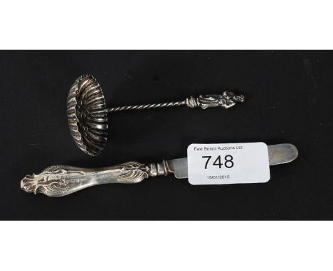 A Victorian silver fruit knife by George Unite, Birmingham 1858 bearing young bust Silhouette of Victoria. Rococo handle and 