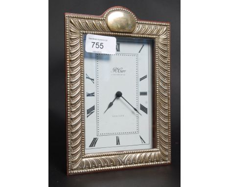 R. Carr - 20th century hallmarked solid silver fronted mantel clock, with Carr to dial, and small hallmarked unengraved panel