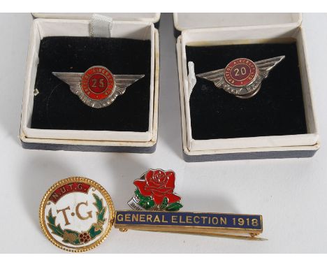 2 boxed Bristol Aircraft Co enamel badges 20 years and 25 years service together with a Primrose League enamel badge, 1918 Ge