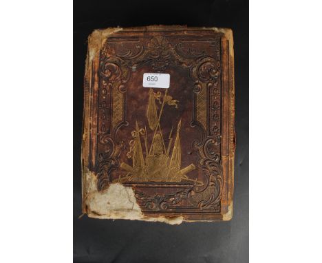 A 19th century gilt tooled photograph album. The pages being lithograph lined with scenes of military nature to include Balac