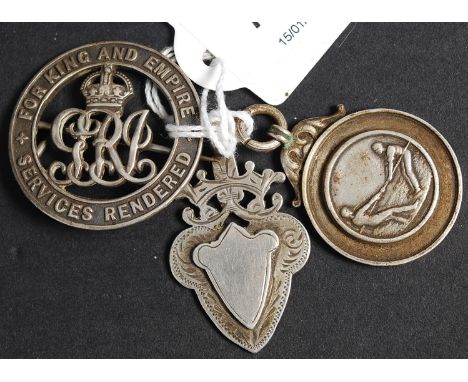 SILVER; Two vintage fob pendants; the first being for a tug of war contest, dated 1914, the other awarded to A. Talbot 1/4 mi