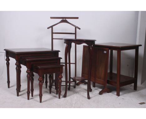 A collection of assorted furniture to include a nest of tables, Edwardian side table, firescreen towel rail, side table etc