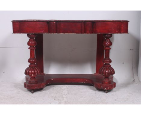 A Victorian mahogany painted  shabby chic duchess dressing table base with turned supports and shaped shelf to base. Measures