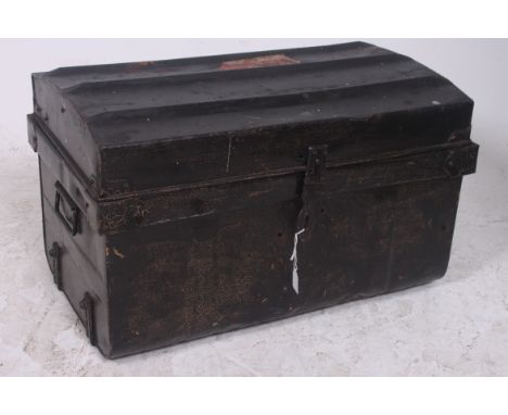A 19th century Victorian ebonised metal steamer trunk having dome top with carry handles to the sides. Measures: 37cms x 59cm