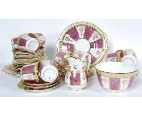 A Victorian 19th century Staffordshire bone china pink tea service comprising cups, saucers plates etc.
