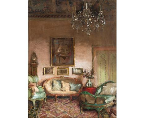   Französischer Zeichner  Französischer Zeichner   Um 1900.  Aquarell. Blick in einen französischen Salon eines Herrenhauses.