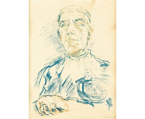   Kokoschka, Oskar  Kokoschka, Oskar   1886 Pöchlarn/Österreich - 1980 Montreux/Schweiz.  Farblithogr. Selbstbildnis. U.r. mi