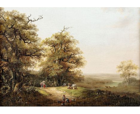   Wüst, Johann Heinrich  Wüst, Johann Heinrich   1741 Zürich - 1821 ebd.  Öl/Lw., aufgez. auf Holz. Weite sommerliche baumbes