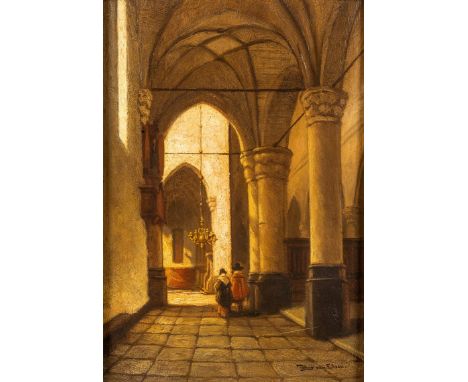   Tetar van Elven, Jean Baptiste  Tetar van Elven, Jean Baptiste   1805 Amsterdam - 1879. Öl/Holz. Kircheninterieur mit Paar 