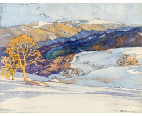   Blum, Carl  Blum, Carl   1888 Freiburg - 1953 Balingen. Aquarell. "Vorfrühling" am Feldberg vom Schauinsland aus  gesehen. 