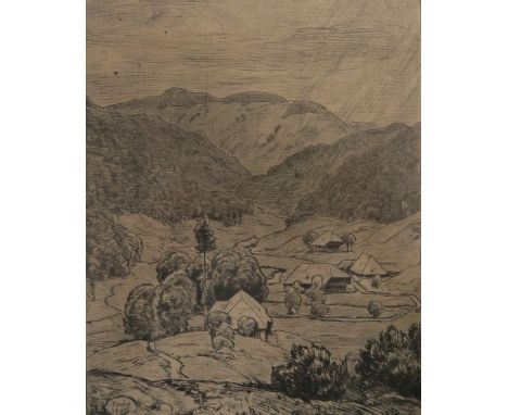   Thoma, Hans  Thoma, Hans   1839 Bernau - 1924 Karlsruhe.  Radierung. Blick auf Präg. In der Pl. monogr., bet. u.  28.6.98(1