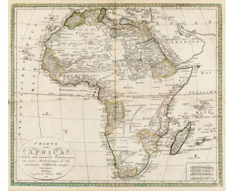   Afrika  Afrika   1. Hälfte 19. Jh. Kupferstichkarte, grenzkol. "Charte von Africa".  Kartusche und Meilenskala. In der Pl. 