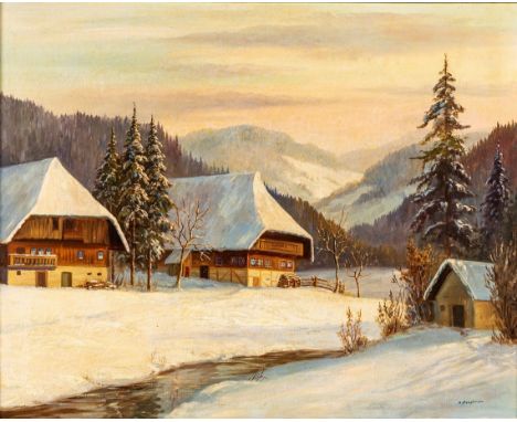   Hauptmann, Karl  Hauptmann, Karl   In der Art. 20. Jh.  Öl/Lw. Verschneite Schwarzwaldlandschaft mit prächtigen  Bauerngehö