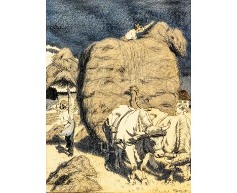   Georgi, Walter  Georgi, Walter   1871 Leipzig - 1924 Holzhausen/Ammersee. Aquarellierte Kohlezeichnung. Vor aufkommenden Ge