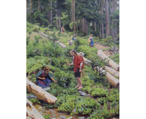   Böhm, Richard  Böhm, Richard   20. Jh. Öl/Lw. Sonniger Tag mit Waldbeerenleserinnen im Thüringer Wald.  U.r. sign. 65 x 47 