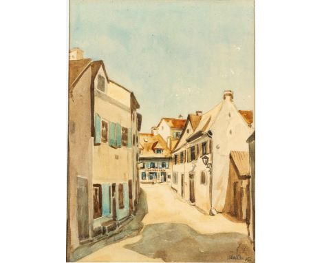   Kölblin, Albin  Kölblin, Albin   1896 Vöhrenbach - 1963 Freiburg. Sieben Aquarelle. Junges Paar am Wegkreuz. Dorfstraße am 