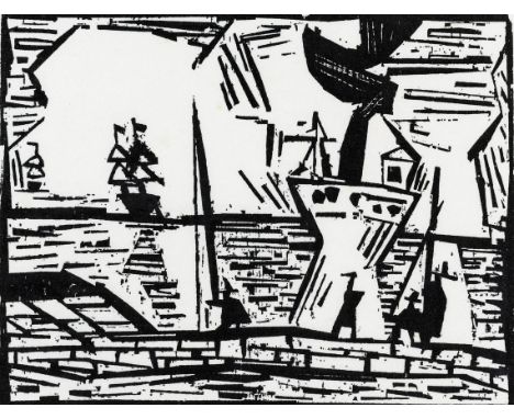   Feininger, Lyonel  Feininger, Lyonel   1871 New York - 1956 Holzschnitt/Japanpapier. Auf der Kaimauer. Darunter in  typogra