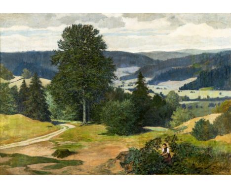   Haller, Wilhelm  Haller, Wilhelm   1873 Freiburg - 1950 ebd. Tempera/Pappe. Kleine Beerenpflückerin in sommerlicher  Schwar