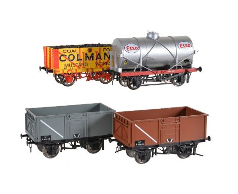 A collection of twenty-five gauge 1 open goods wagons and tankers, to include Esso tanker, BP tanker, Shell tanker, Colmans M