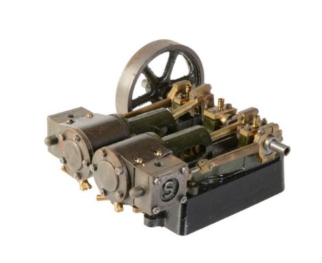 A Stuart Turner model of a ‘Score’ twin cylinder horizontal live steam mill engine, of open crank design with brass oiler cup