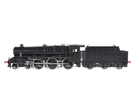 A gauge 1 Bachmann by Finescalebrass model of a 4-6-0 black five tender locomotive, finished in black livery with fitted step