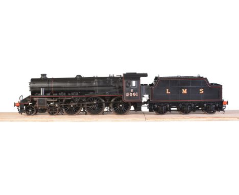 A gauge 1 model of a Class 5MT Stanier 'Black 5’ tender locomotive No 5091, finished in LMS black lined livery and built by A