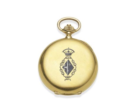 Patek Philippe. A fine 18k gold keyless wind half hunter pocket watch Retailed by Musy Padre e Figli, Torino originally gifte