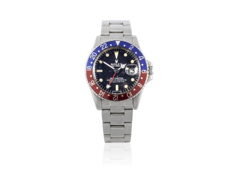 Rolex. A stainless steel automatic calendar bracelet watch with dual time zone and 'Pepsi' bezelModel: GMT MasterReference: 1