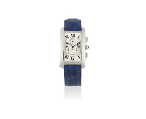 Cartier. An 18K white gold quartz calendar chronograph rectangular wristwatchModel: Tank AméricaineReference: 2312Date: Purch