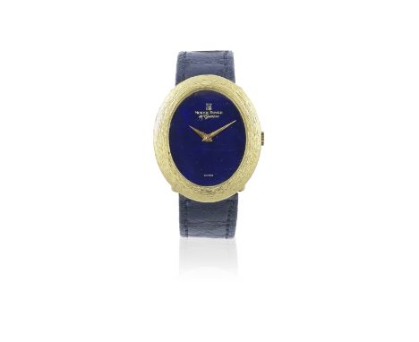 Montre Royale. An 18K gold manual wind oval wristwatch with lapis lazuli dialDate: London Hallmark for 1972Movement: 17-jewel