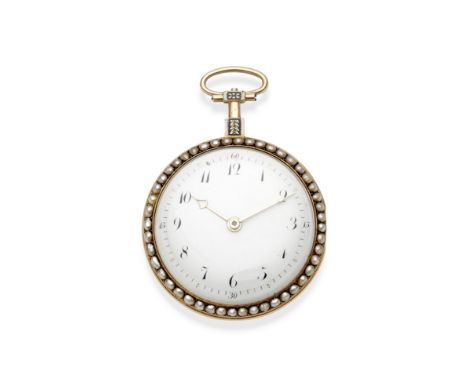 Mugnier, Rue de la Loy. A rare and unusual continental gold and seed pearl set key wind open face pocket watch with enamel de