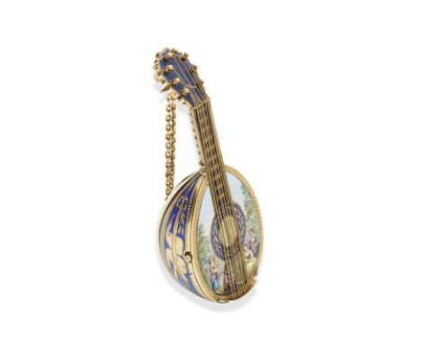 Johan Jacob Hechel, in Wien. A fine and rare continental gold key wind concealed watch in the form of a mandolin with polychr