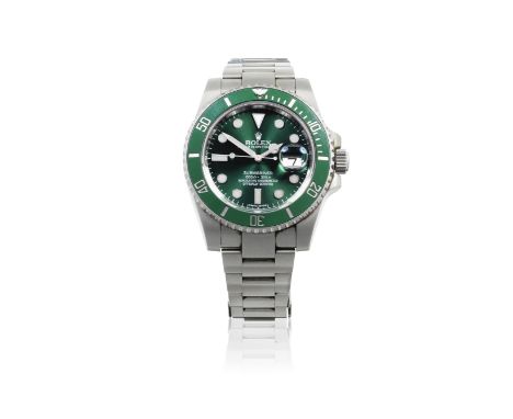 Rolex. A stainless steel automatic calendar bracelet watchModel: Submariner HulkReference: 116610LVDate: Circa 2010Movement: 