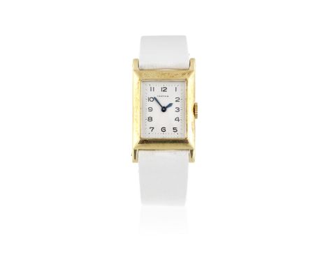 Jaeger-LeCoultre for Cartier. A lady's 18K gold manual wind rectangular wristwatchDate: Circa 1940Movement: Jewelled manual w