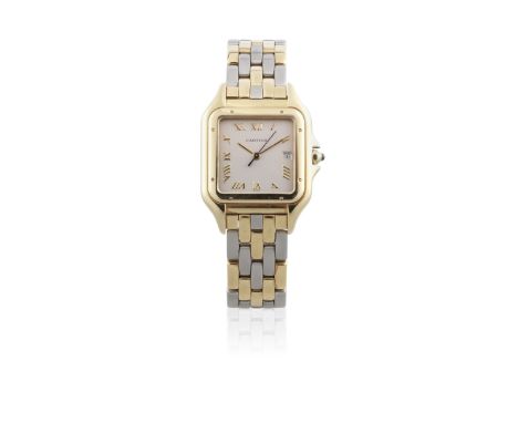 Cartier. A mid-size stainless steel and gold quartz calendar bracelet watch with centre secondsModel: PanthèreReference: 1060