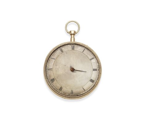 An 18K gold key wind open face quarter repeating pocket watchDate: Circa 1800Movement: Gilt cylinder, plain 3-arm balance, bi