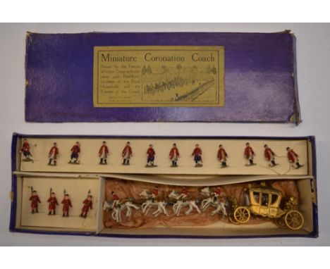 Vintage Johillco boxed Miniature Coronation Coach with footmen etc, ppears complete, box worn. 