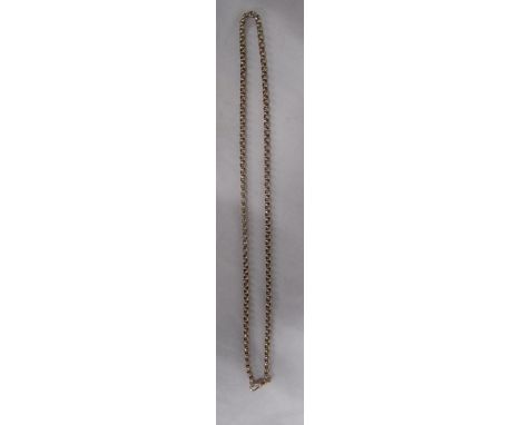 Yellow metal belcher chain necklace, un-hallmarked, the gold lobster claw clasp stamped 9KT, 14.7g 