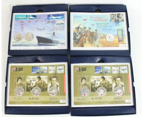 Four silver coin and stamp covers, to incl. D-Day 50th anniversary signed by Denis Edwards, Piper Bill Millin and John Seares