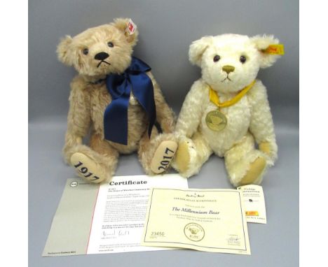 Steiff The House of Windsor Centenary Bear in light beige, limited edition 261/1917, with certificate, H32cm, and a Steiff Mi