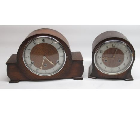 Perivale/Bentima early 1950s oak cased Westminster chiming mantle clock and Smiths Enfield 1940s oak cased chiming mantle clo