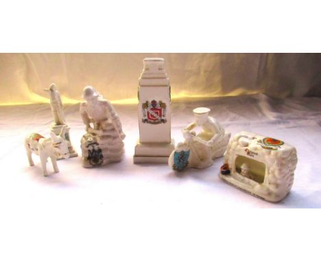 Collection of Carltonware crested china relating to WW1 including Tommys Dugout Somewhere in France, Over The Top etc (6) 