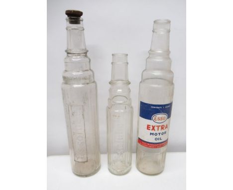Essolube quart and pint oil bottles with a Esso Extra Motor Oil glass oil bottle (3) 